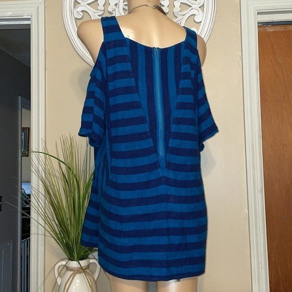 Soft surroundings women’s medium 8 10 top  shirt stripe cold shoulder tunic blue - Picture 4 of 9